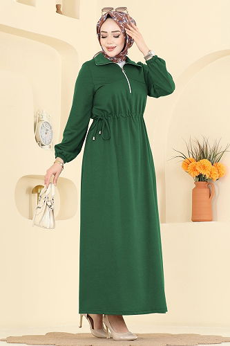 moda selvim Dress 2029FON792 Emerald - Thumbnail