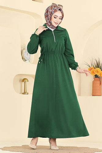 moda selvim Dress 2029FON792 Emerald - Thumbnail
