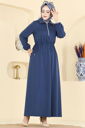 moda selvim Dress 2029FON792 Light Navy Blue - Thumbnail