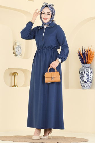 moda selvim Dress 2029FON792 Light Navy Blue - Thumbnail