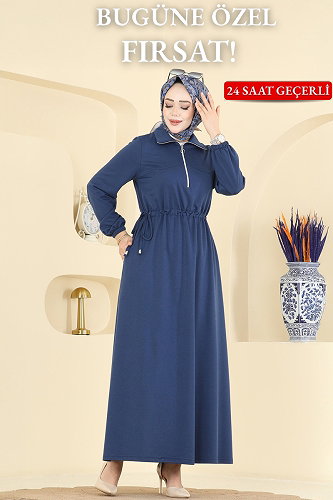 moda selvim Dress 2029FON792 Light Navy Blue - Thumbnail