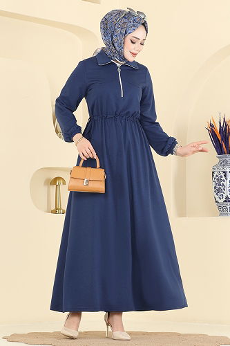 moda selvim Dress 2029FON792 Navy Blue - Thumbnail