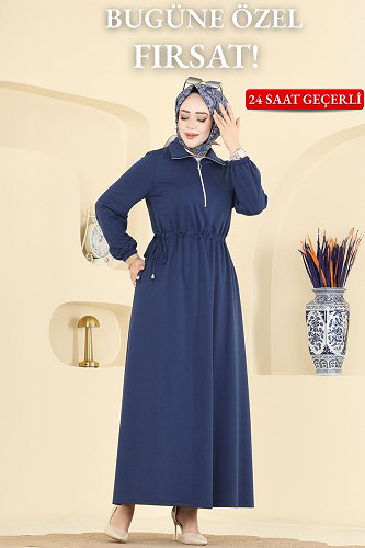 moda selvim Dress 2029FON792 Navy Blue - Thumbnail