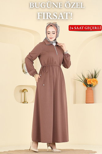 moda selvim الفستان بيج وردي 2029FON792 - Thumbnail