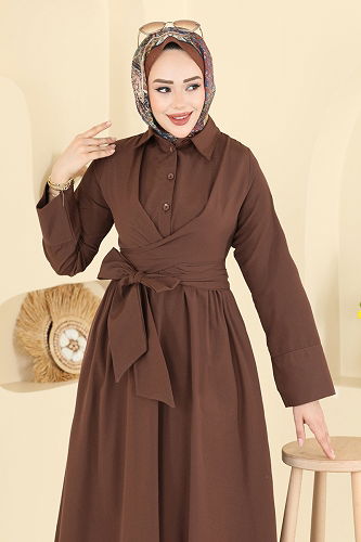 moda selvim الفستان بني 202ART1138 - Thumbnail