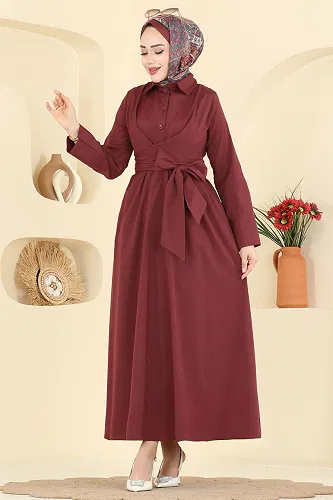 moda selvim Dress 202ART1138 Burgundy - Thumbnail