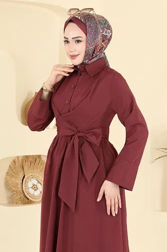 moda selvim Dress 202ART1138 Burgundy - Thumbnail
