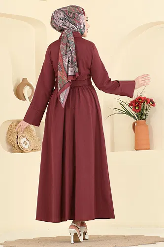 moda selvim Dress 202ART1138 Burgundy - Thumbnail