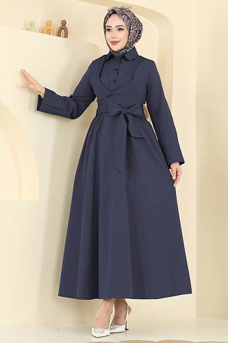 moda selvim Dress 202ART1138 Navy Blue - Thumbnail