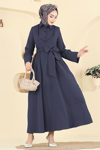 moda selvim Dress 202ART1138 Navy Blue - Thumbnail