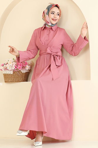 moda selvim الفستان وردي 202ART1138 - Thumbnail