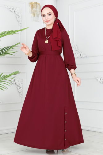 moda selvim Dress 202DVL817 Claret Red - Thumbnail