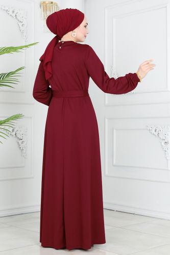 moda selvim Dress 202DVL817 Claret Red - Thumbnail