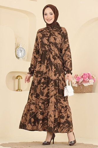 moda selvim Dress 202NZRK1200 Brown - Thumbnail