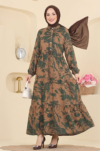 moda selvim Dress 202NZRK1200 Khaki - Thumbnail