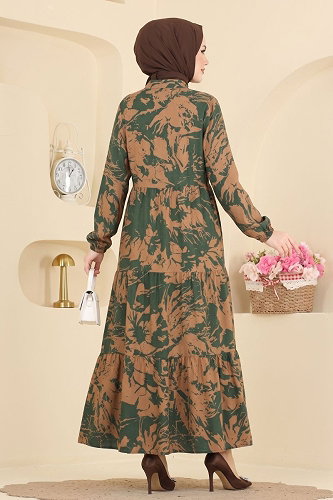 moda selvim Dress 202NZRK1200 Khaki - Thumbnail