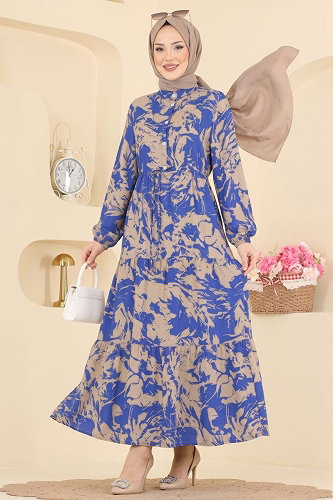 moda selvim Dress 202NZRK1200 Saks & Beige - Thumbnail