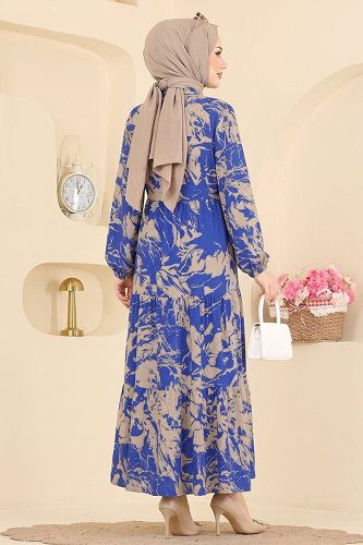 moda selvim Dress 202NZRK1200 Saks & Beige - Thumbnail