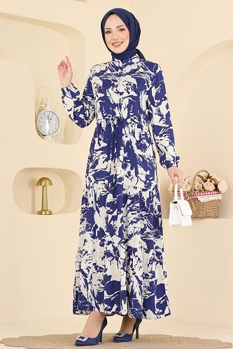 moda selvim Dress 202NZRK1200 Saxe - Thumbnail
