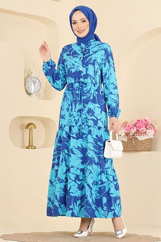 moda selvim الفستان تركواز 202NZRK1200 - Thumbnail