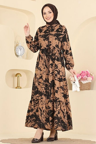 moda selvim Dress 202NZRK1200 Vision&Black - Thumbnail