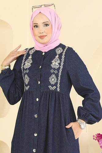 moda selvim Dress 202ZNEK1216 Dark Denim - Thumbnail