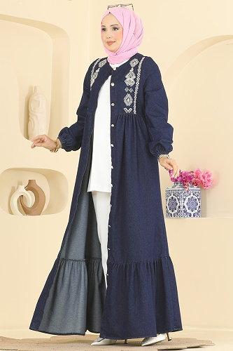 moda selvim الفستان جينز غامق 202ZNEK1216 - Thumbnail