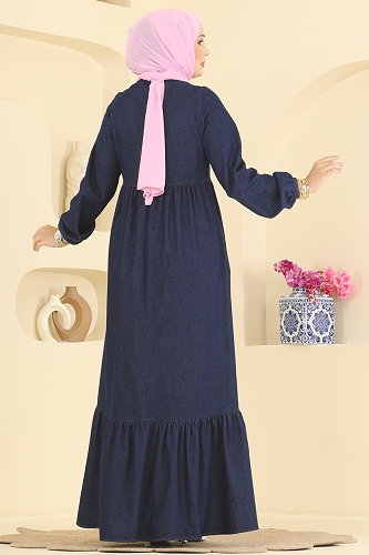 moda selvim الفستان جينز غامق 202ZNEK1216 - Thumbnail