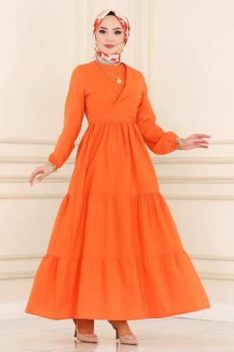 moda selvim Dress 2030KTR750 Orange - Thumbnail