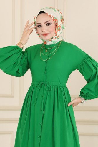 moda selvim 2031KTR750 اللون الأخضر فستان - Thumbnail