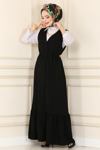 moda selvim 2032TRT545 اسود فستان - Thumbnail