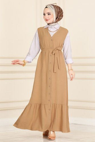 moda selvim 2032TRT545 لحمي فستان - Thumbnail
