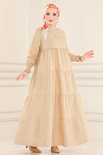 moda selvim Dress 2033KTR750 Stone - Thumbnail