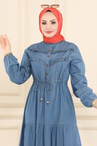 moda selvim Dress 2034TRT545 Light Denim - Thumbnail