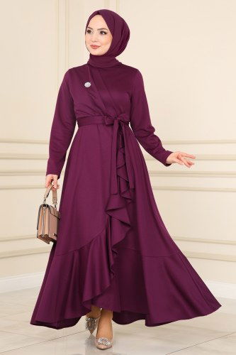 moda selvim Dress 2038KTR750 Damson - Thumbnail