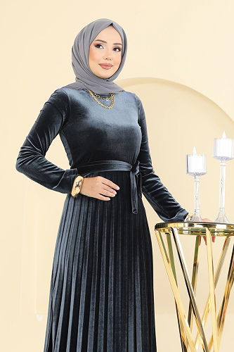 moda selvim Dress 2047MEY846 Anthracite - Thumbnail