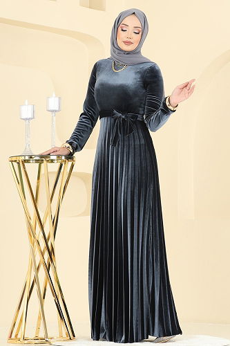 moda selvim Dress 2047MEY846 Anthracite - Thumbnail