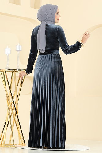 moda selvim Dress 2047MEY846 Anthracite - Thumbnail