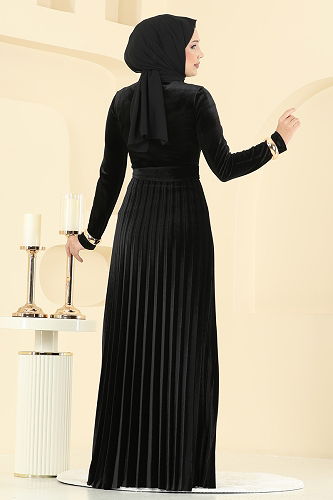 moda selvim الفستان أسود 2047MEY846 - Thumbnail