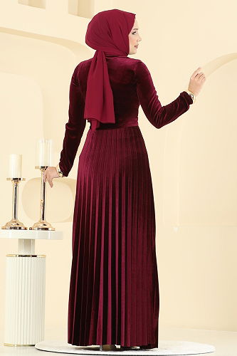 moda selvim Dress 2047MEY846 Burgundy - Thumbnail
