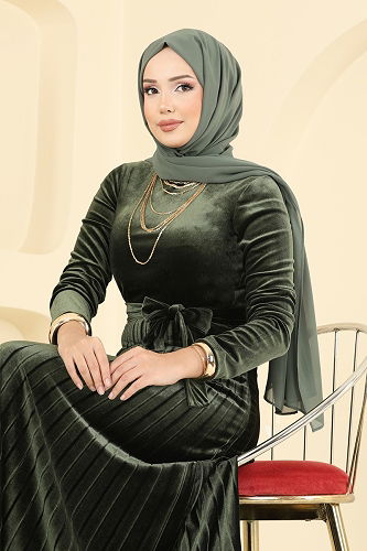 moda selvim Dress 2047MEY846 Khaki - Thumbnail