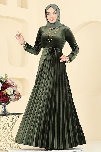 moda selvim Dress 2047MEY846 Khaki - Thumbnail