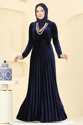 moda selvim Dress 2047MEY846 Navy Blue - Thumbnail