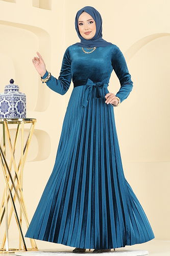 moda selvim Dress 2047MEY846 Petroleum - Thumbnail