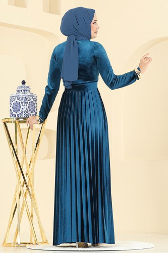 moda selvim Dress 2047MEY846 Petroleum - Thumbnail