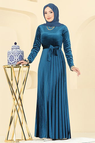 moda selvim الفستان بترولي 2047MEY846 - Thumbnail