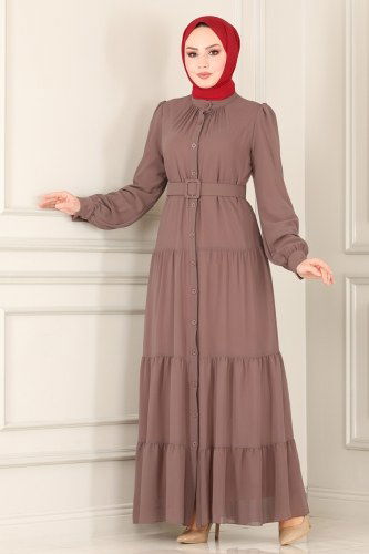 moda selvim 2049-1AB368 فيزيون غامق فستان - Thumbnail