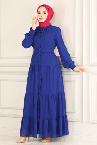 moda selvim Dress 2049-1AB368 Saxe - Thumbnail