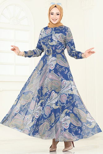 moda selvim Dress 204AL357 Indigo - Thumbnail