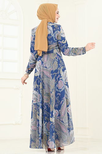 moda selvim الفستان ازرق 204AL357 - Thumbnail